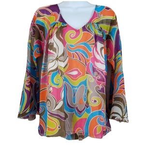 NWOT Trina Turk pink green blue orange purple silk boho blouse Womens Sm…